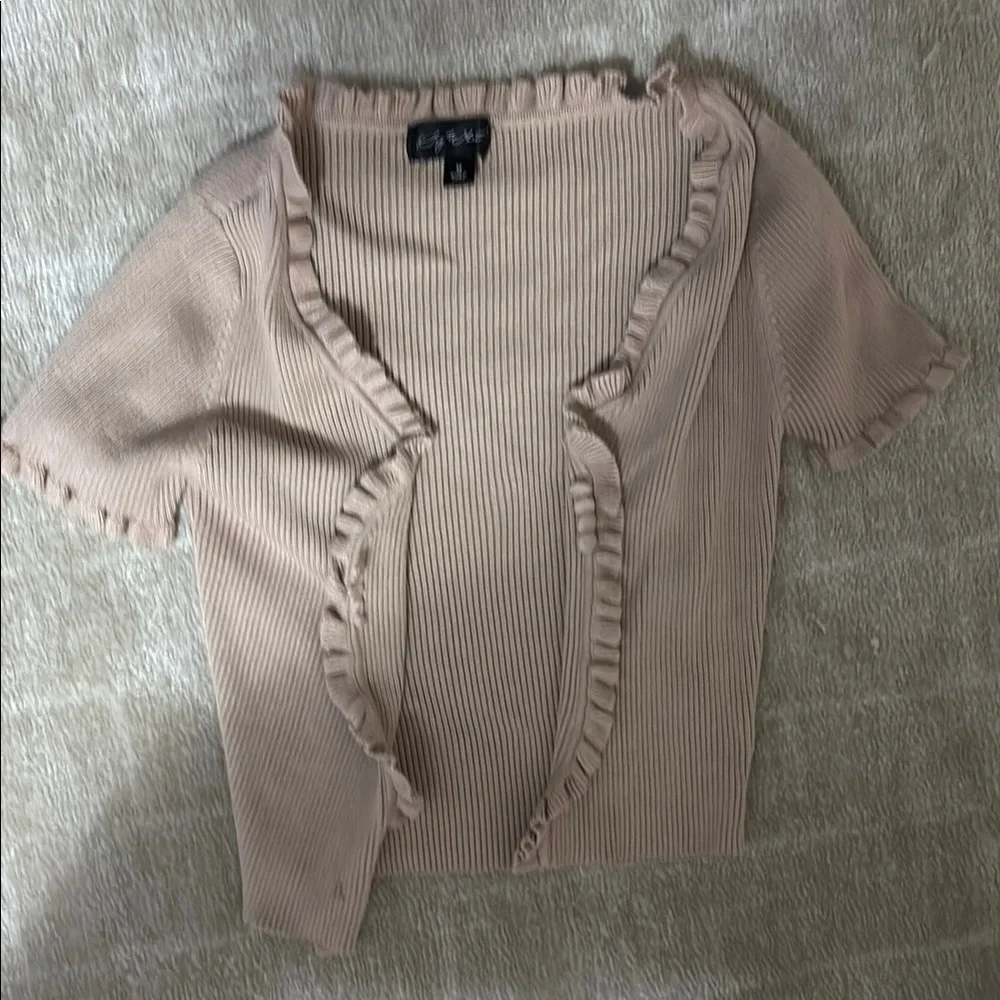Say What? Tan Ruffled Buttoned Blouse - Picture 4 of 4